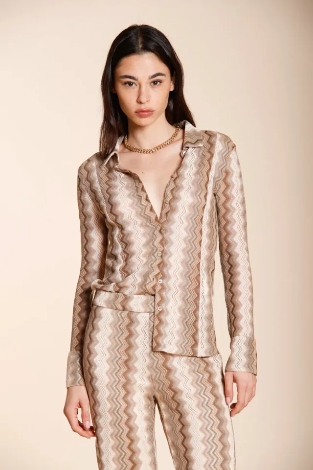 Mason's Elaisa dameskjorte lysebeige lurex langærmet