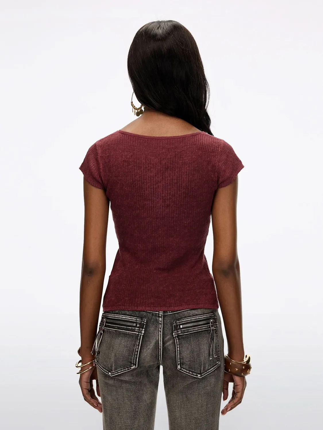 Miss Sixty Faded Printed strik retro rød hør cropped