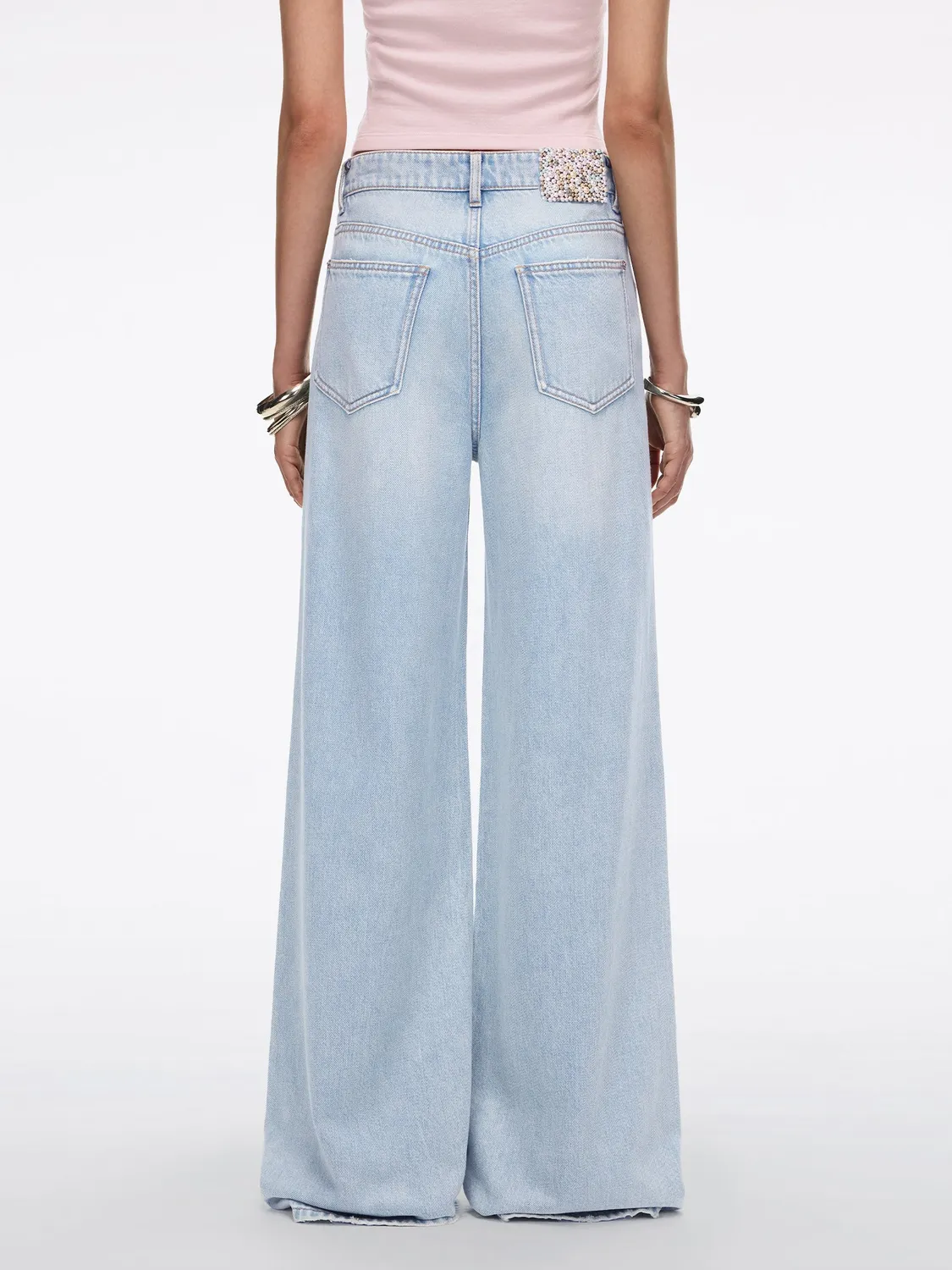 Miss Sixty Wide-Leg jeans lyseblå perler strass