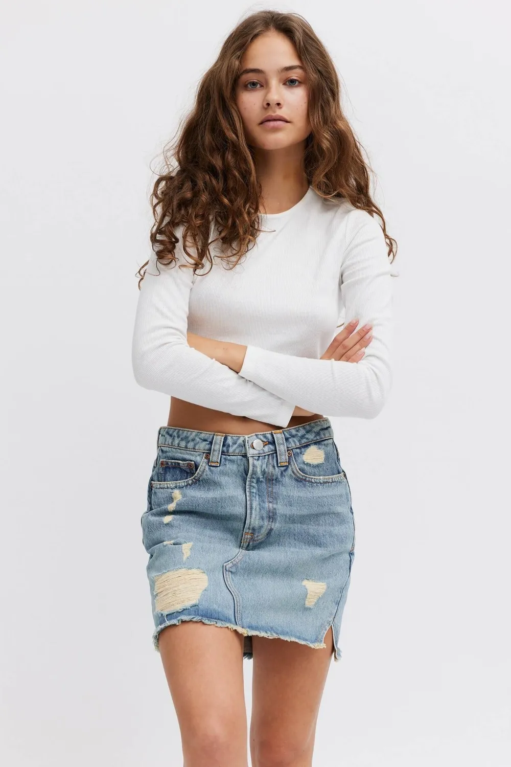 Organsk Oxygen nederdel M denim med slidsdetalje