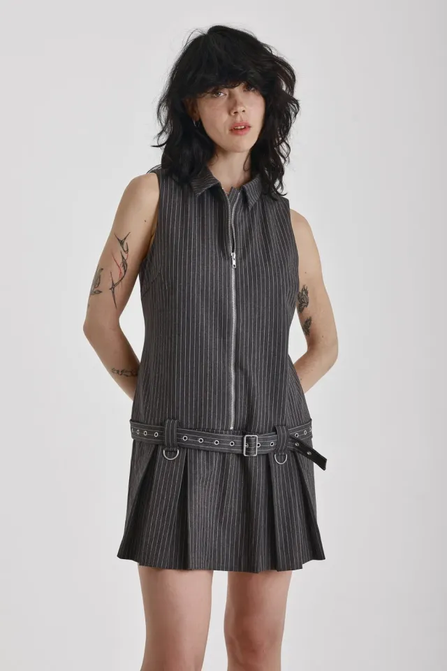 The Ragged Priest Wolf pinstripe minikjole grå