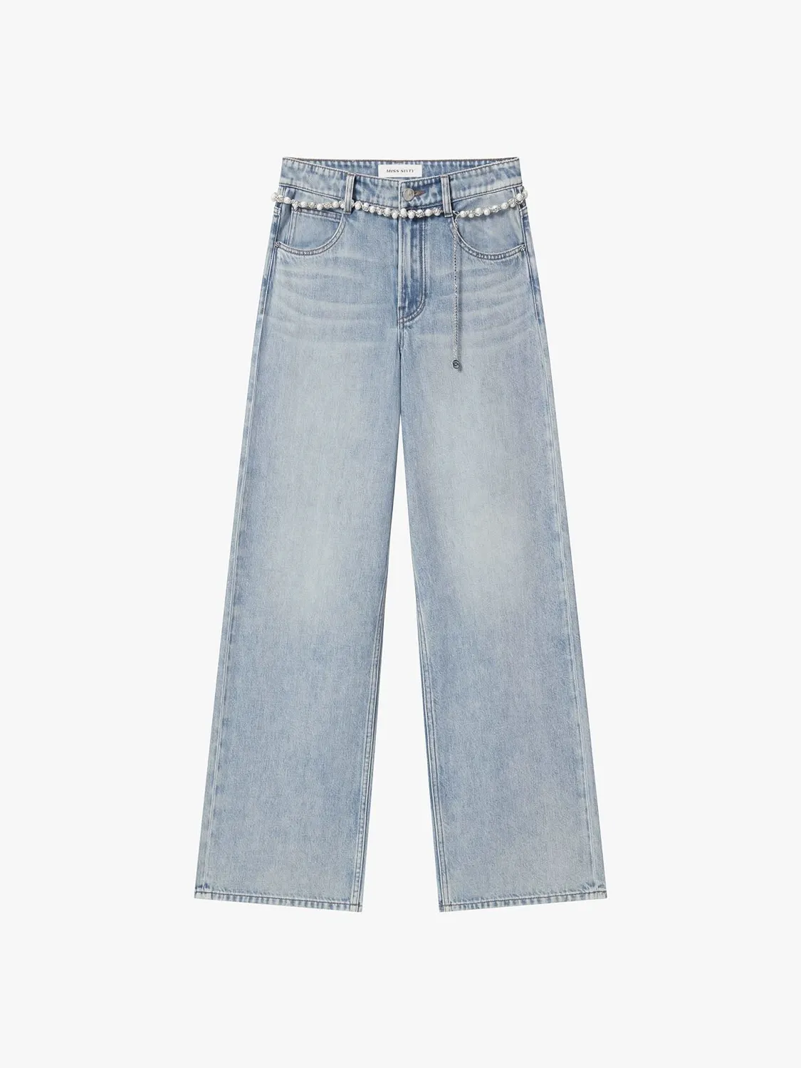 Miss Sixty straight jeans mellemblå med perlekæde