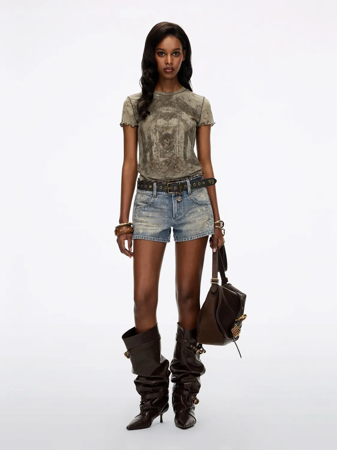 Miss Sixty Distressed Graphic T-shirt armygrøn mesh