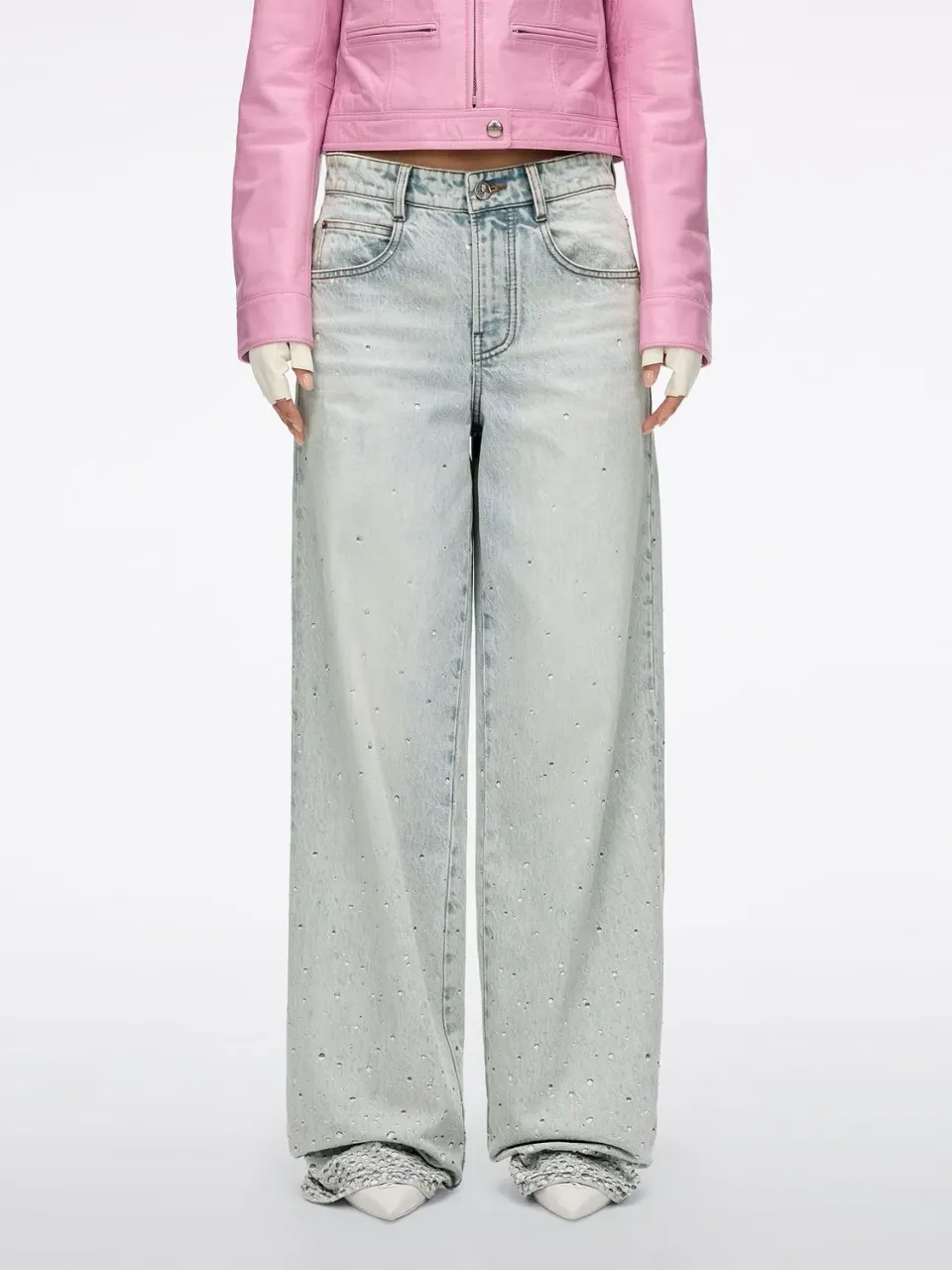 Miss Sixty straight jeans lyseblå med rhinsten