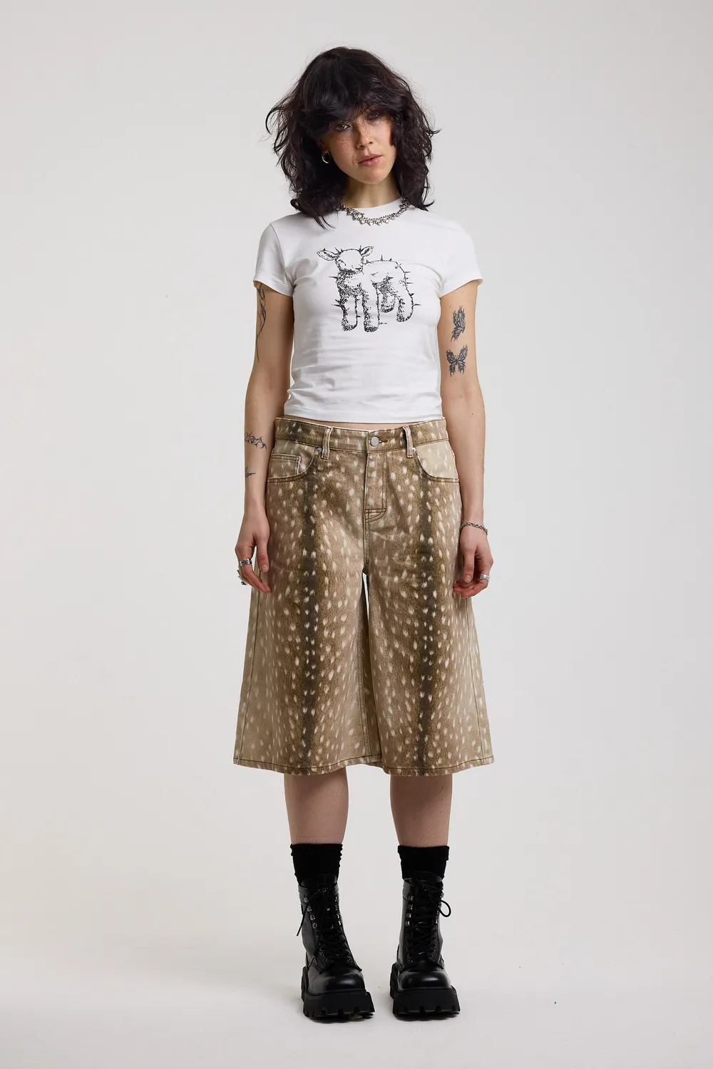 The Ragged Priest Doe denim shorts knælange med print