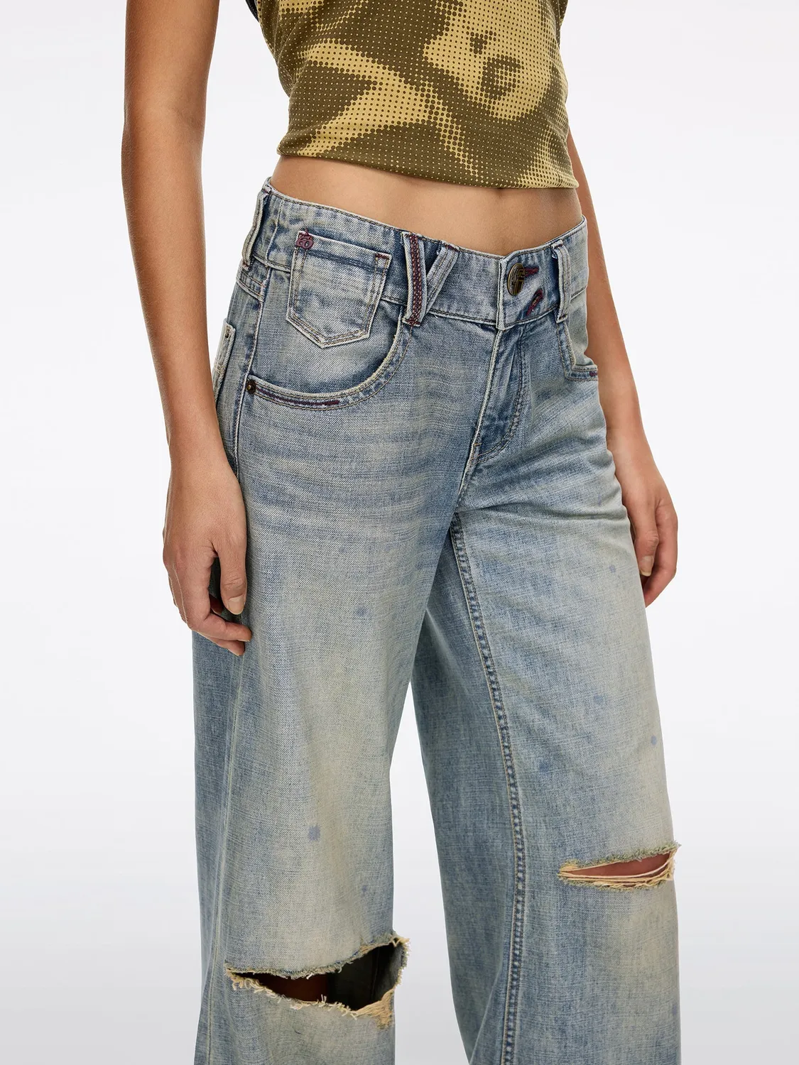 Miss Sixty Ripped Flare jeans blå slidte knæ