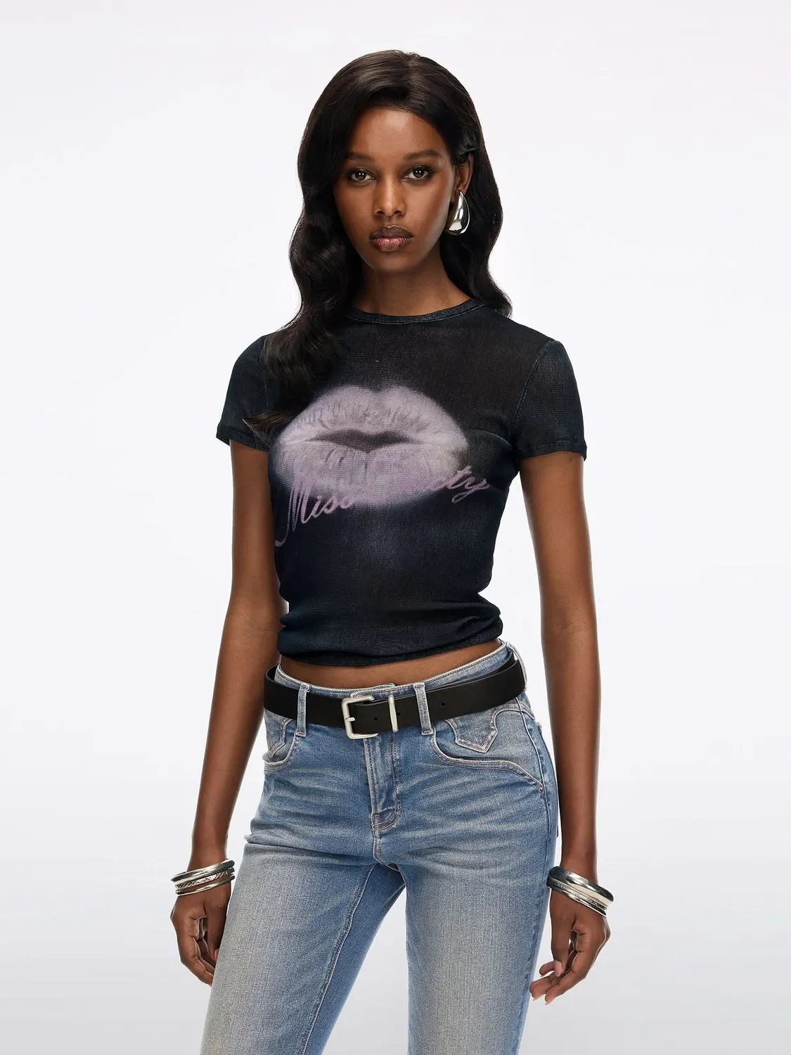 Miss Sixty t-shirt læbeprint beige vintage vask