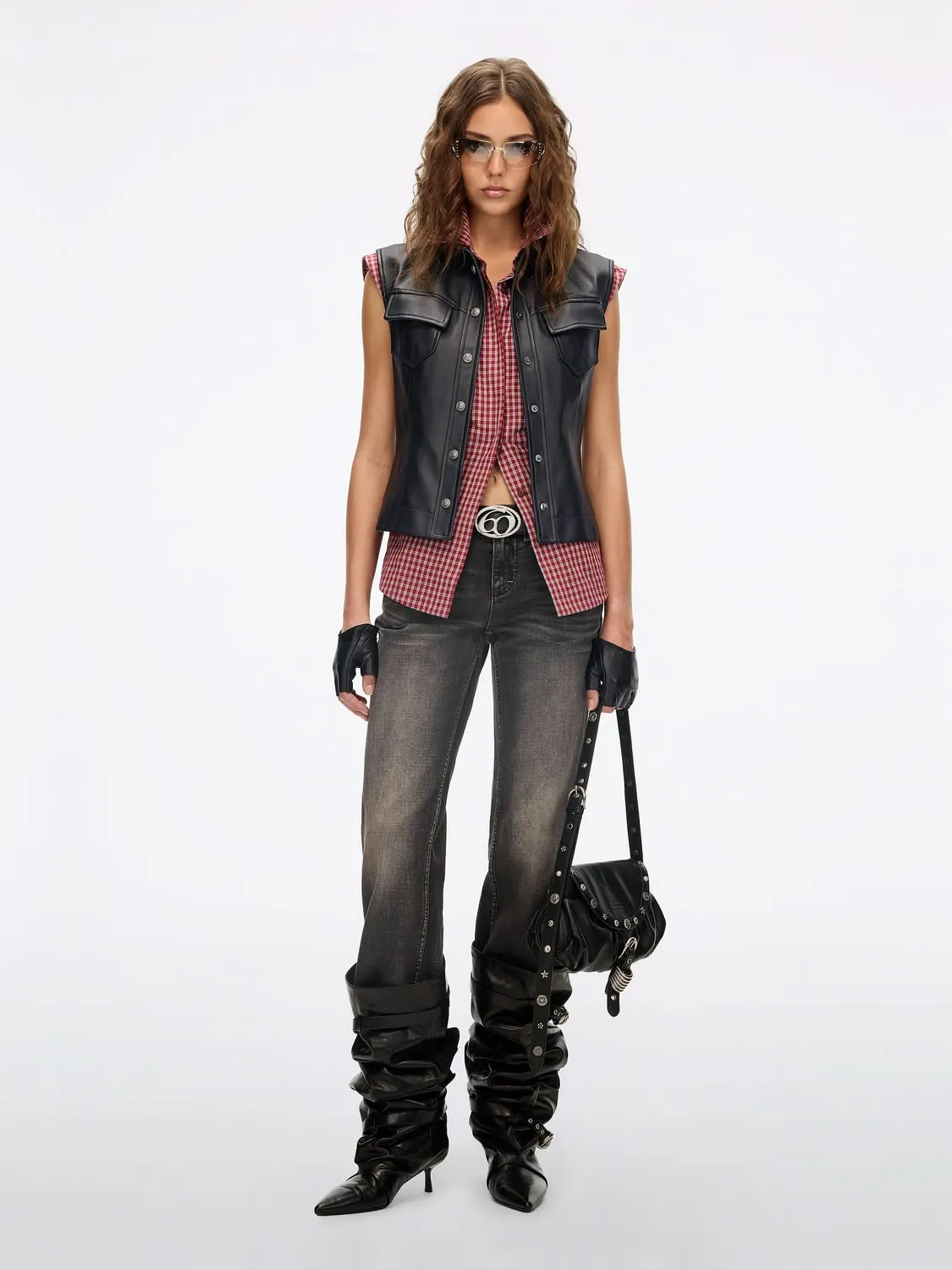 Miss Sixty Lace-Up vest sort lammeskind cropped