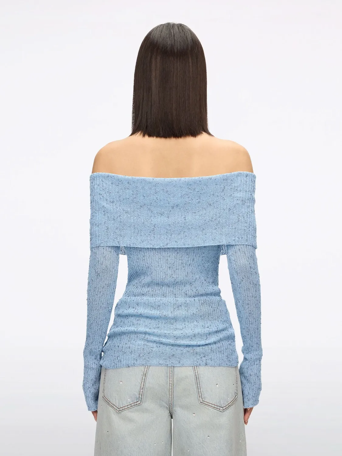 Miss Sixty strikbluse light blue off-shoulder
