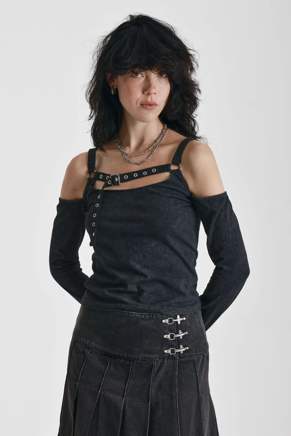 The Ragged Priest Sucker off shoulder top sort langærmet