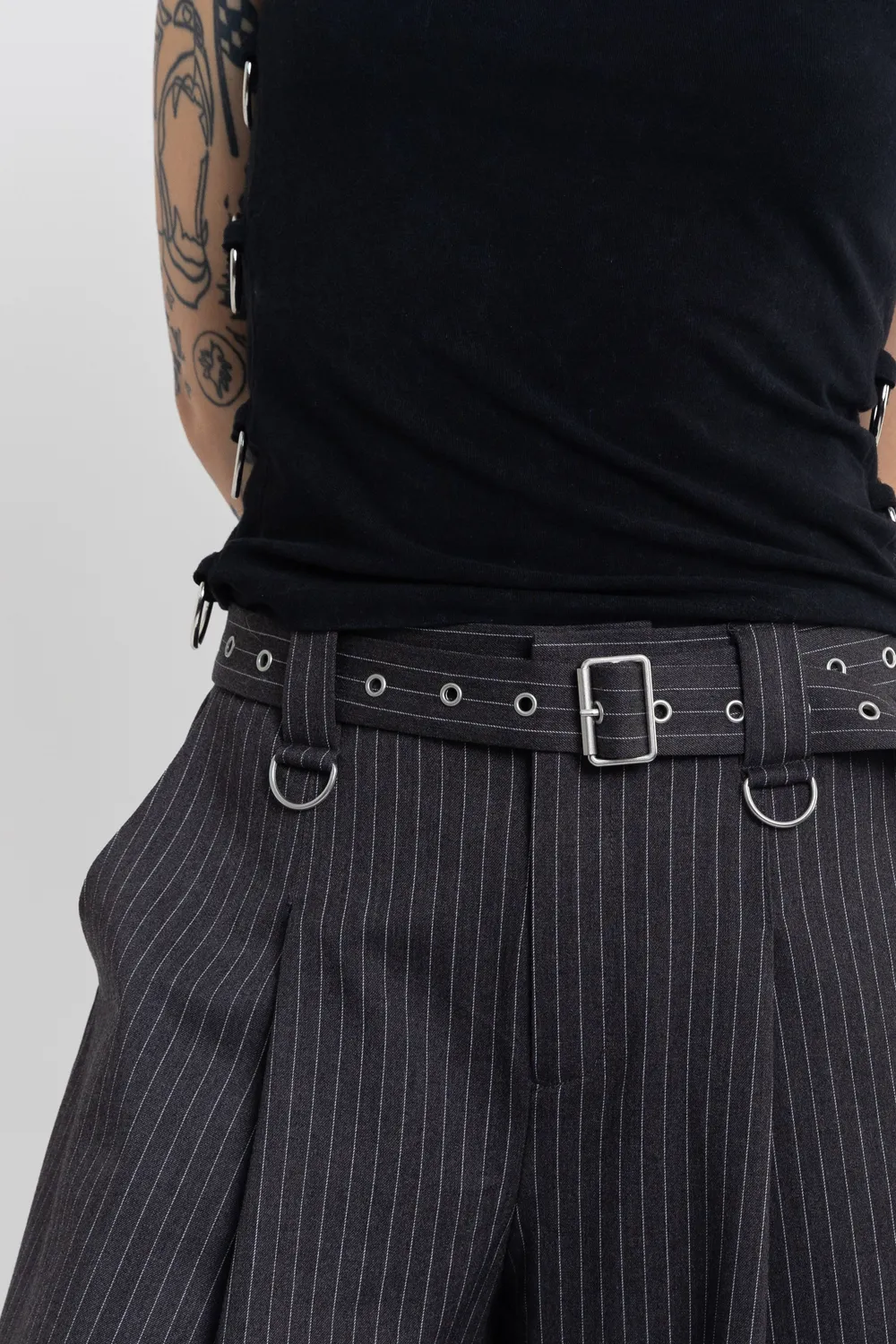 The Ragged Priest Trader Pinstripe longline tailored shorts