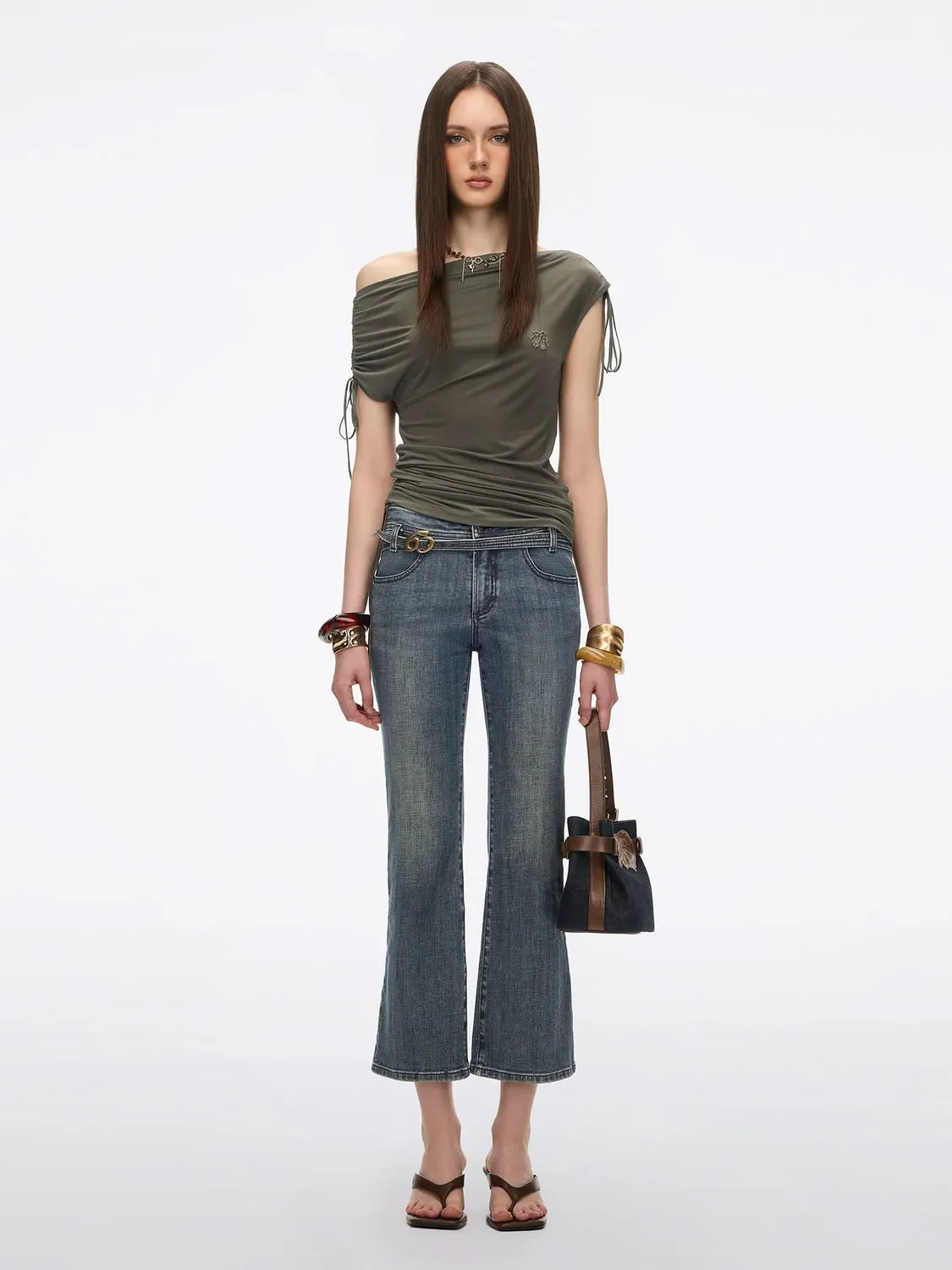 Miss Sixty Asymmetric Shoulder t-shirt army green snøre