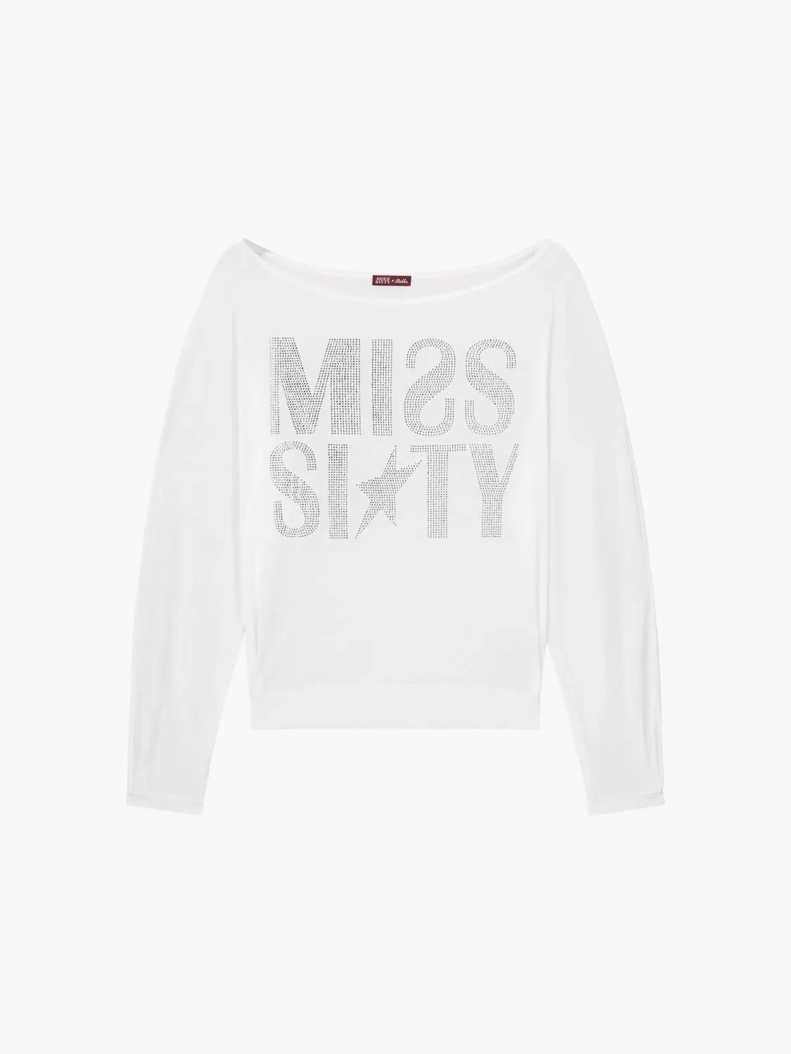 Miss Sixty Off-Shoulder Rhinestone T-shirt hvid strass