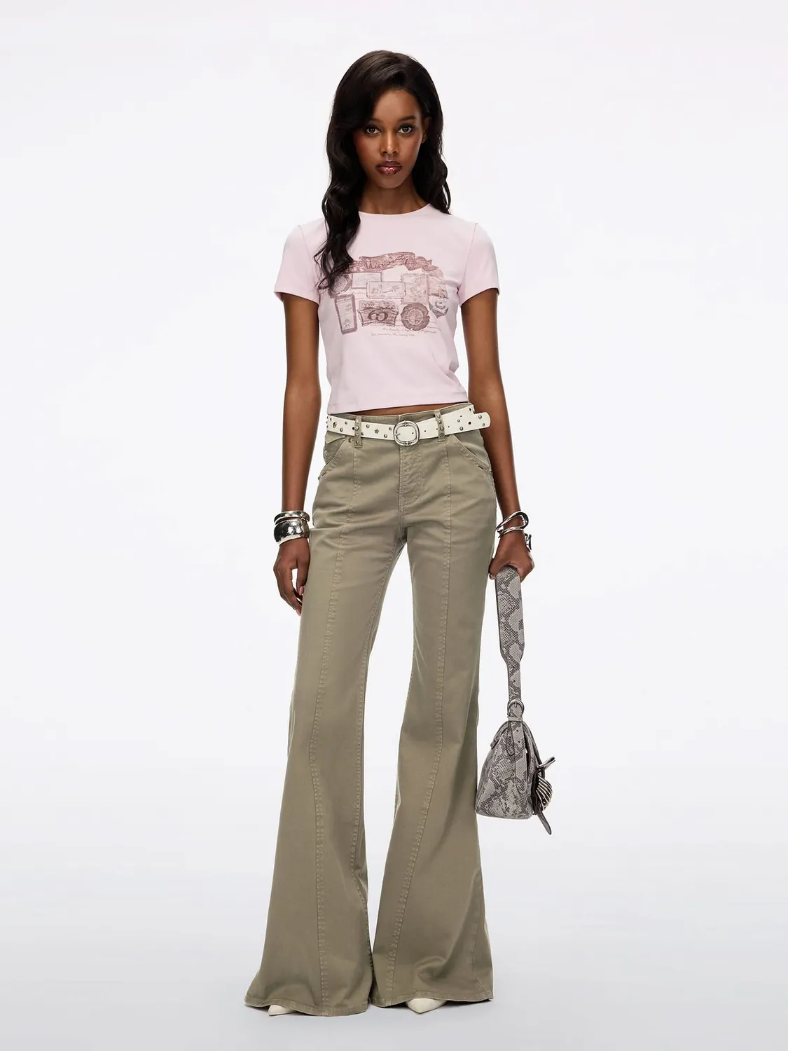 Miss Sixty Distressed Graphic T-shirt pink cropped bomuld