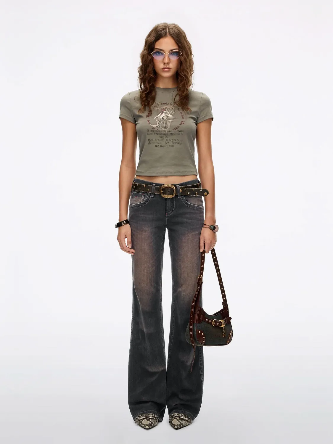 Miss Sixty Mermaid-Print T-shirt grøn slim fit bomuld