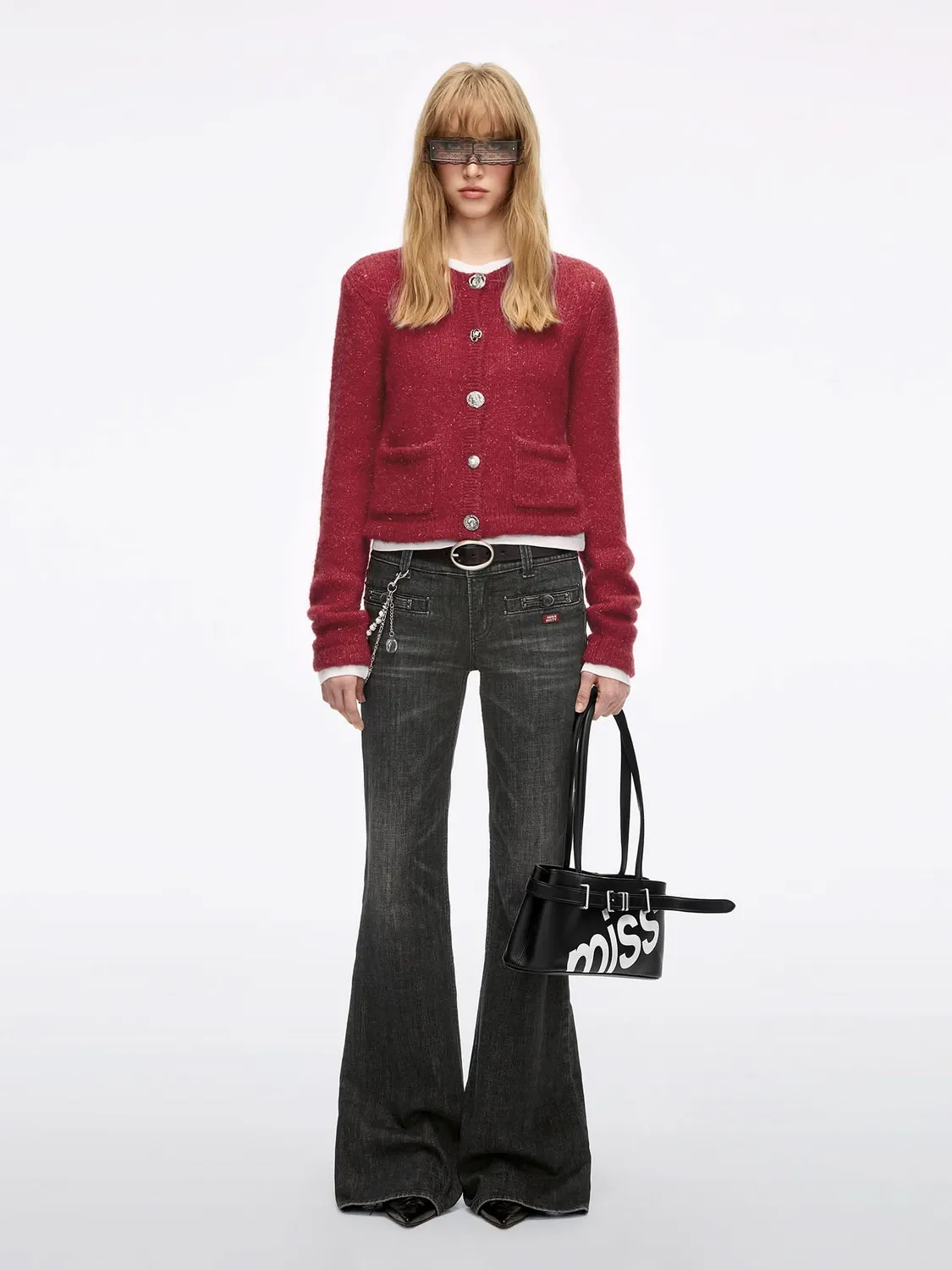 Miss Sixty Double-Button flare jeans black fog stretch