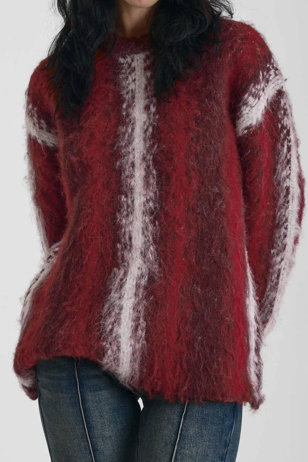 The Ragged Priest Obscure stribet strik sweater rød oversize