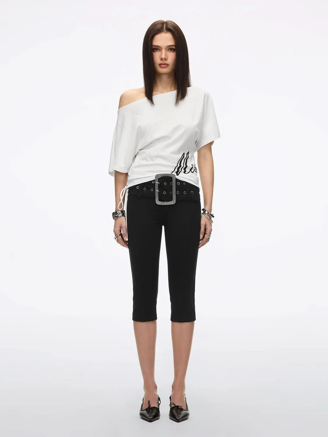 Miss Sixty Lace-Up Printed T-Shirt t-shirt hvid snøre