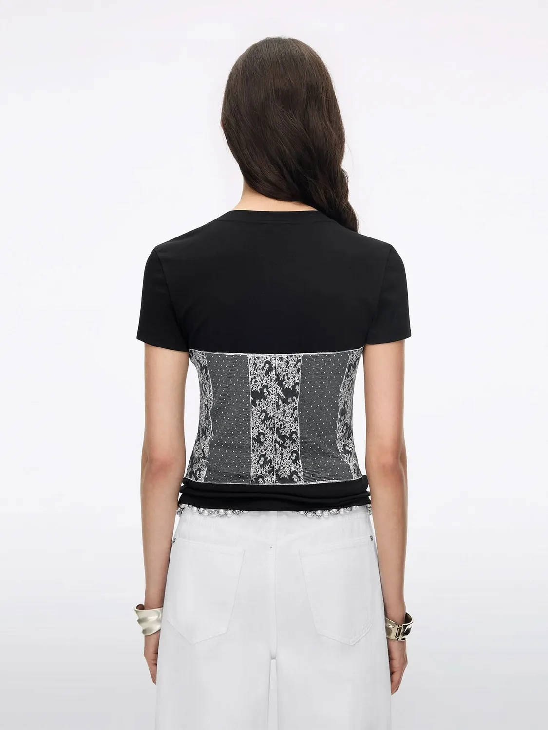 Miss Sixty Beaded Graphic T-shirt sort cropped perler