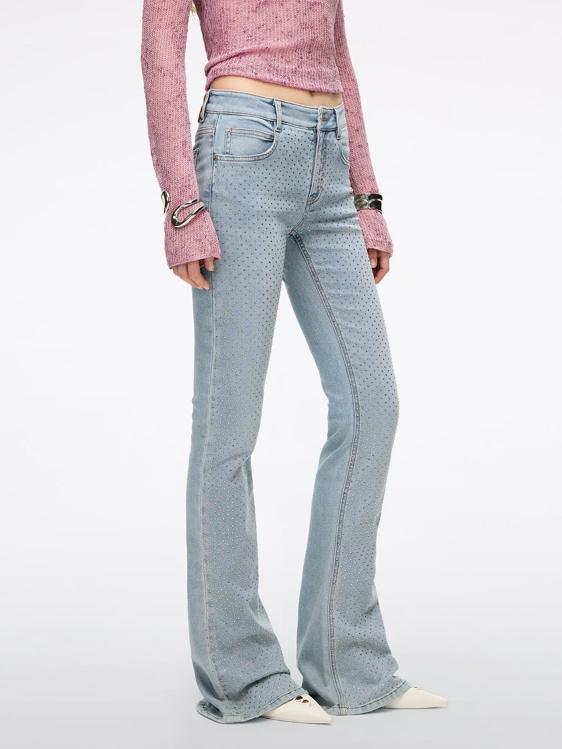Miss Sixty Rhinestone Flare Jeans lyseblå stretch