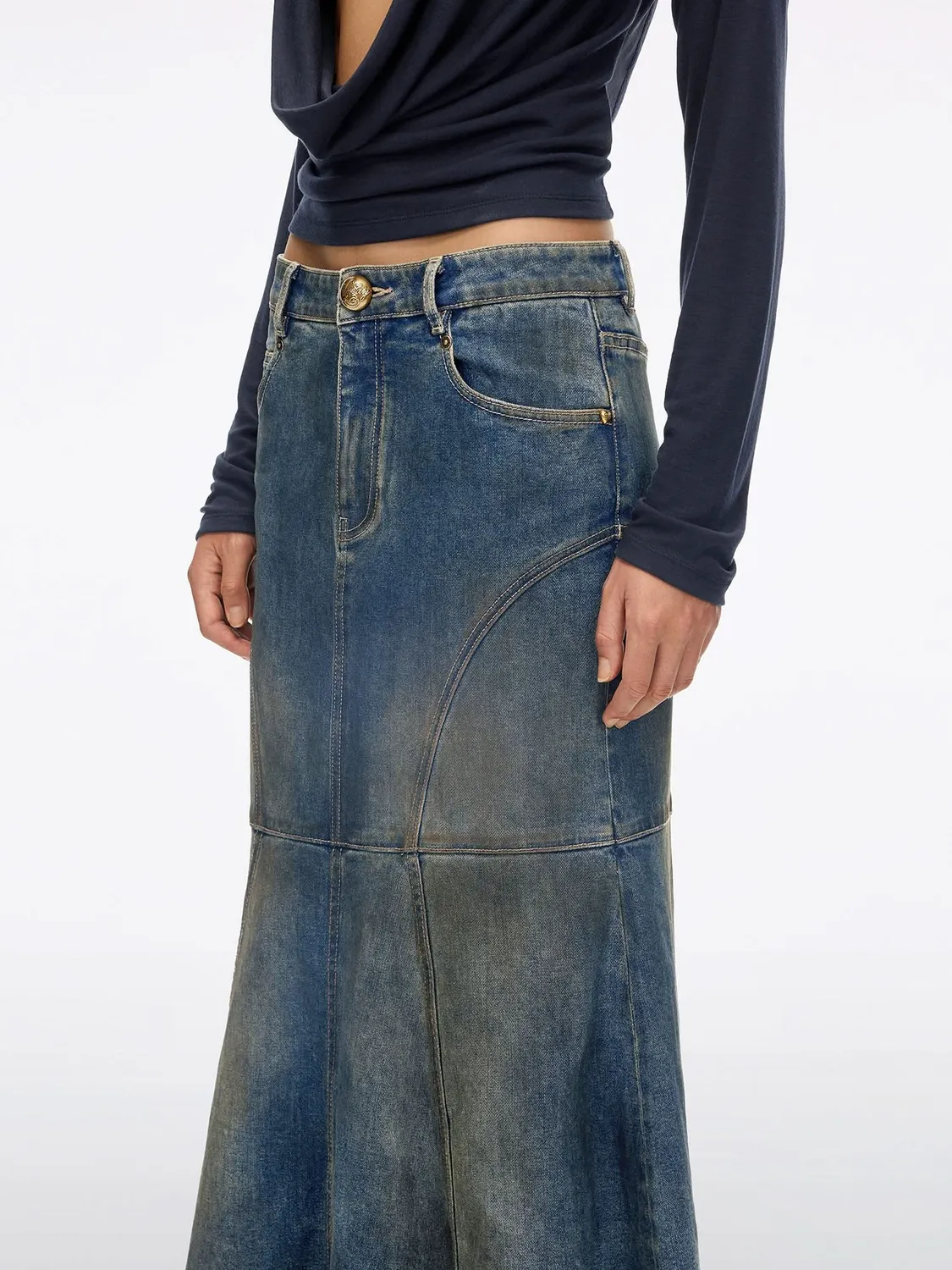Miss Sixty Mermaid denimnederdel blå slidt vask