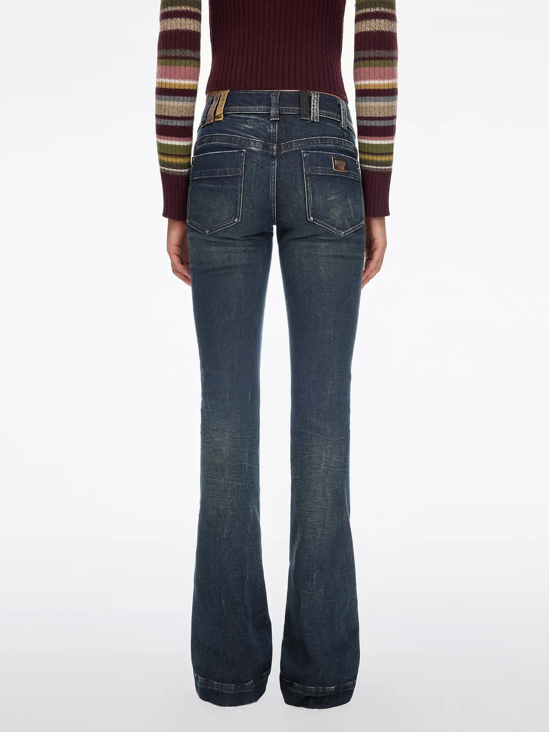Miss Sixty flare jeans blå børstet læderpaneler
