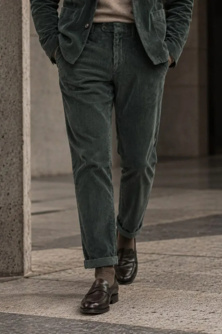 Mason's Paris chinos mørkegrøn carrot bred fløjl