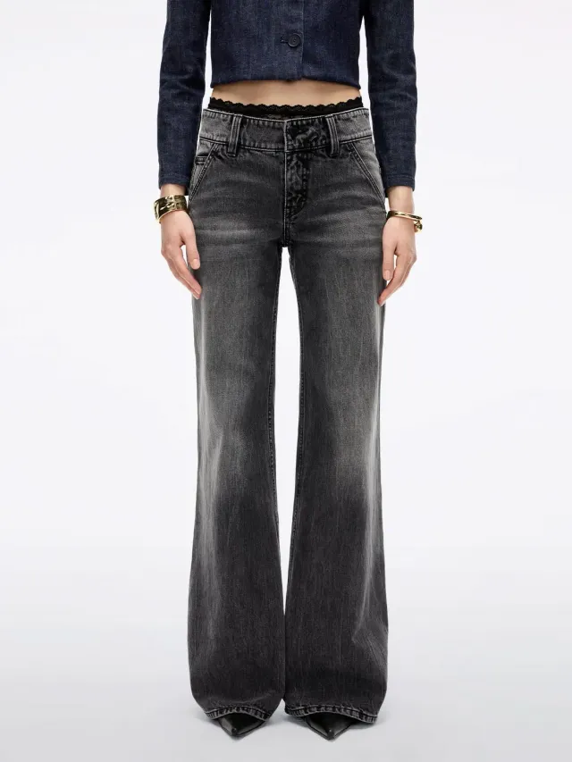 Miss Sixty Lace-Panel Flare jeans Black Fog med blonde