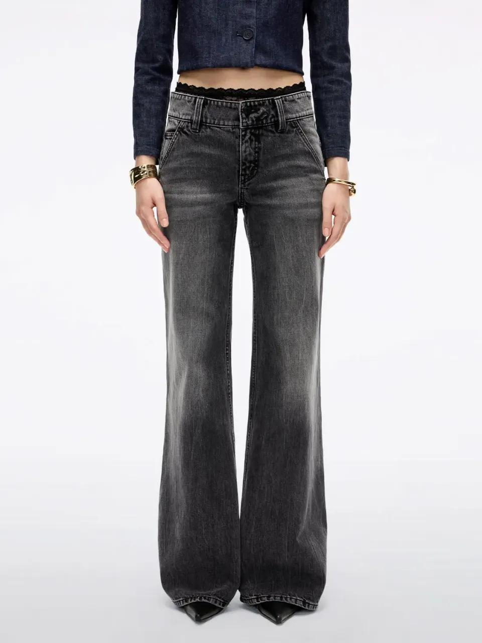 Miss Sixty Lace-Panel Flare jeans Black Fog med blonde