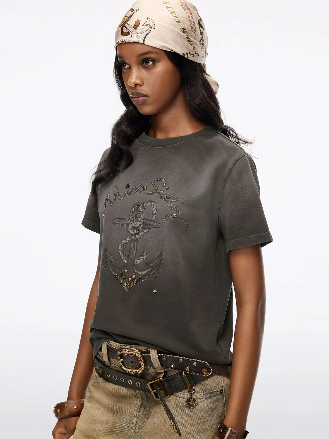 Miss Sixty Studded Graphic t-shirt grå – bomuld nitter