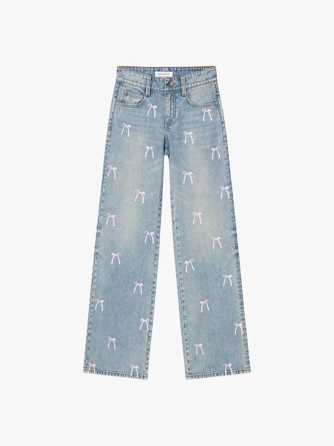 Miss Sixty Rhinestone Flare jeans lyseblå – strassløjfe
