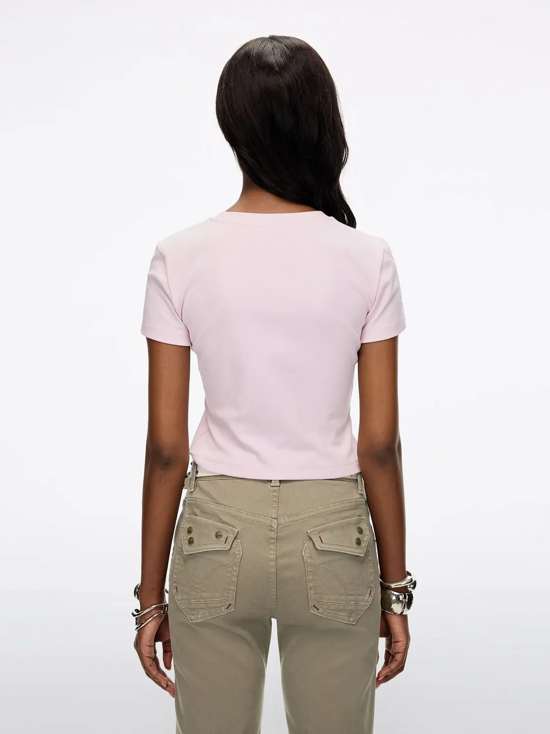 Miss Sixty Distressed Graphic T-shirt pink cropped bomuld