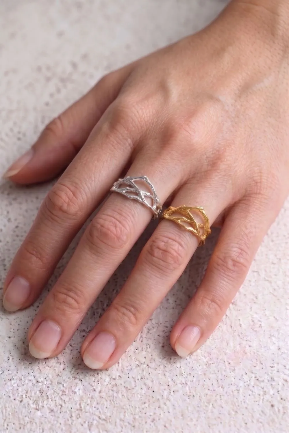 Organsk Woven ring sølv justerbar flet