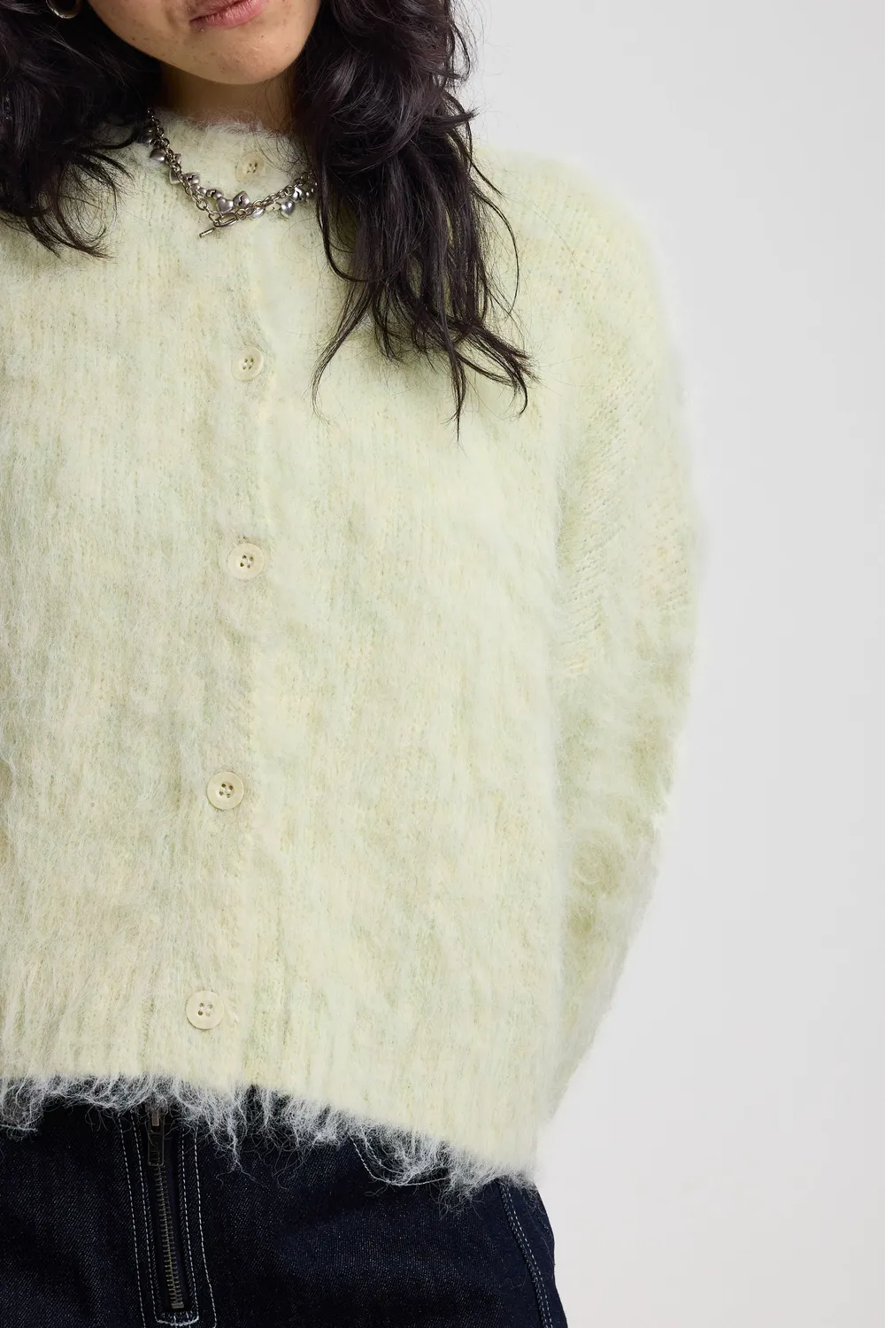 The Ragged Priest Baby Fuzzy Knit Cardigan lysegrøn