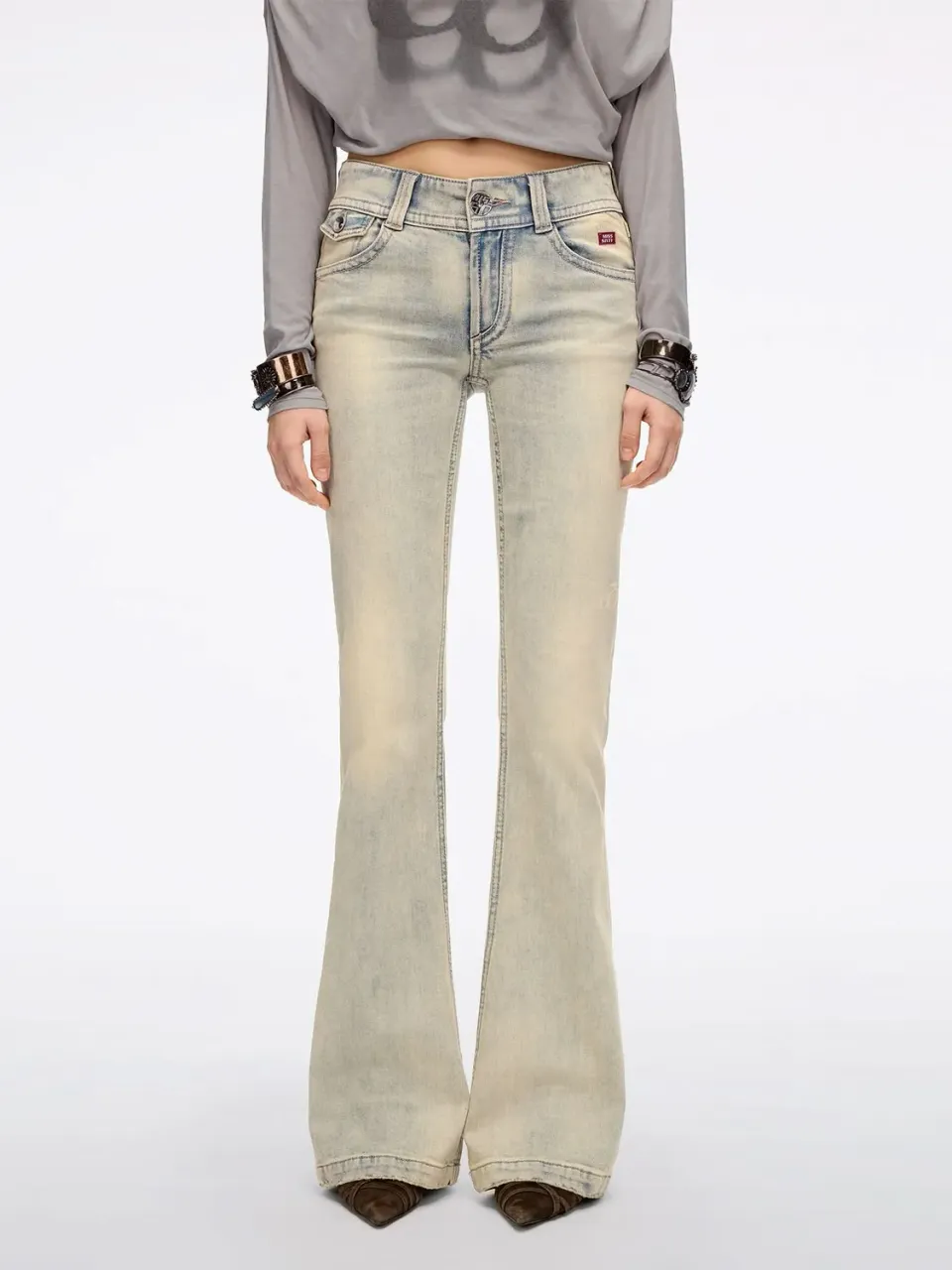 Miss Sixty Distressed Flare Jeans lysegråblå stretch