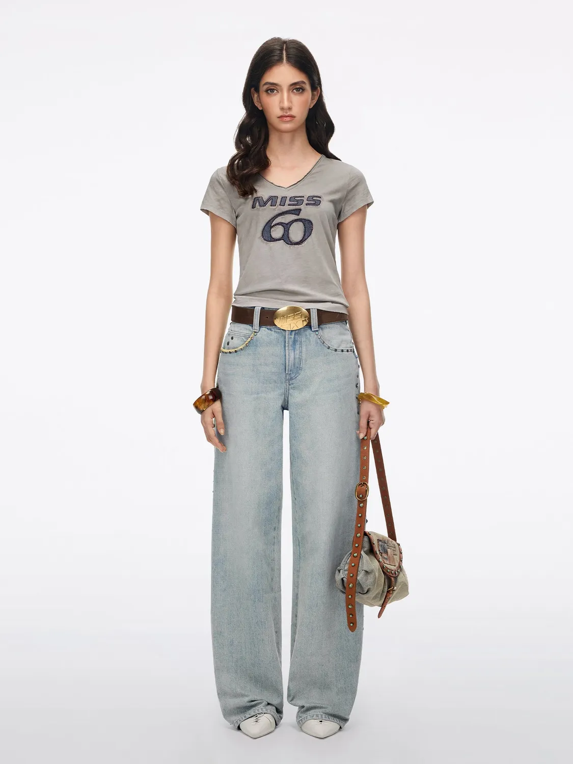 Miss Sixty Logo T-shirt offwhite V-hals med broderi