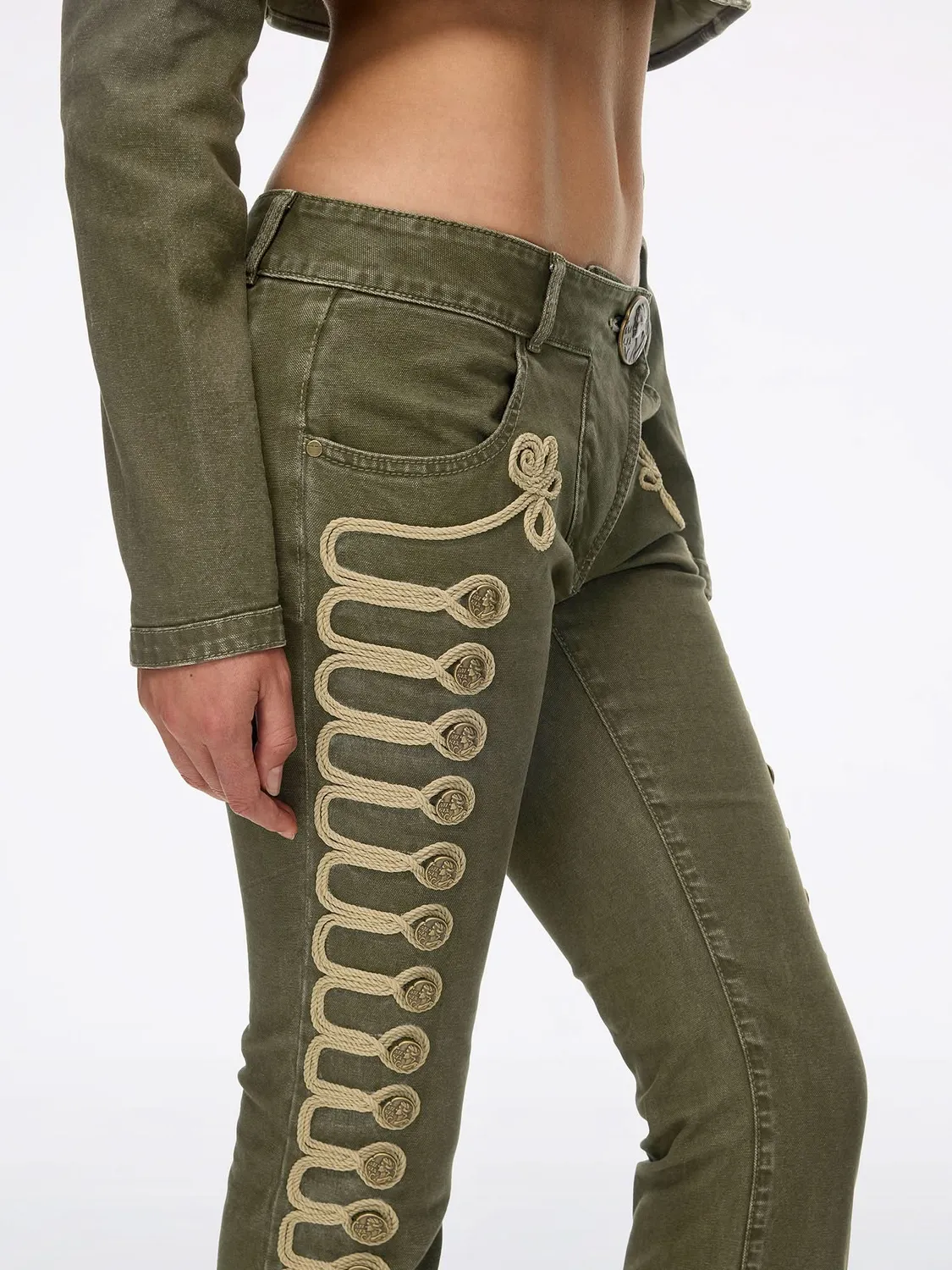 Miss Sixty Napoleon Flare Jeans jeans armygrøn broderi