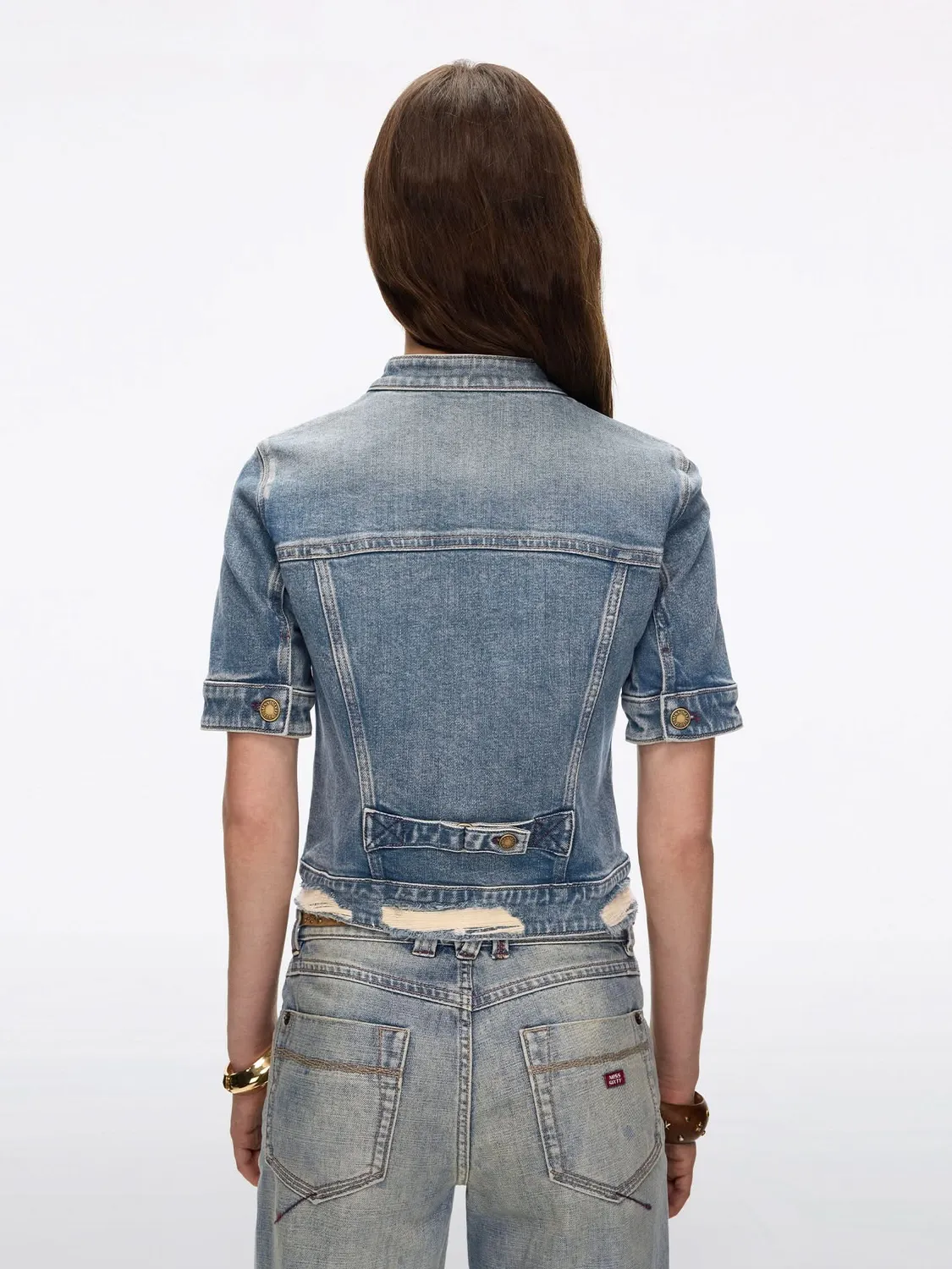 Miss Sixty distressed denimjakke blå cropped