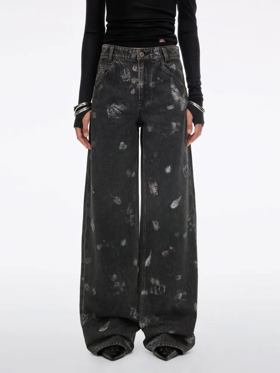 Miss Sixty Rhinestone Straight Jeans black fog høj talje