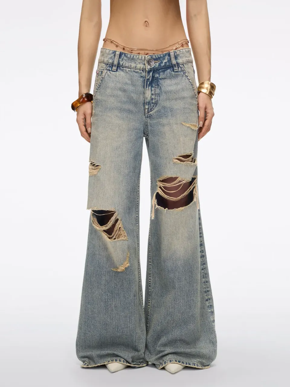 Miss Sixty Chain Detail flare jeans mellemblå lav talje