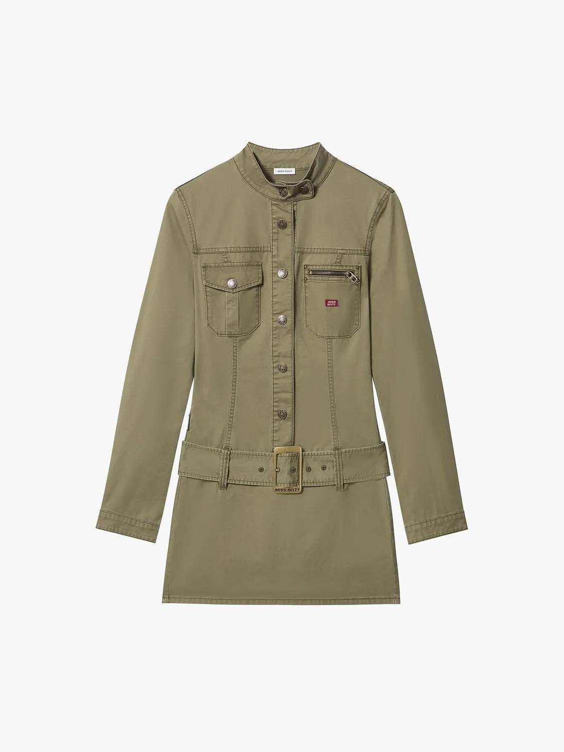 Miss Sixty bæltekjole militærgrøn twill bomuld