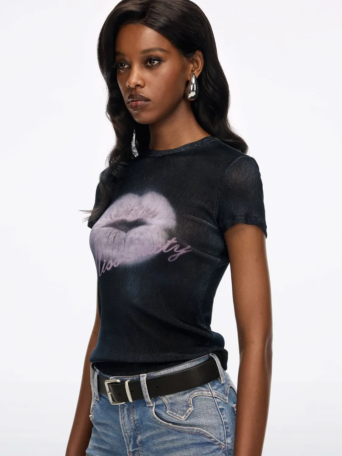 Miss Sixty t-shirt læbeprint beige vintage vask