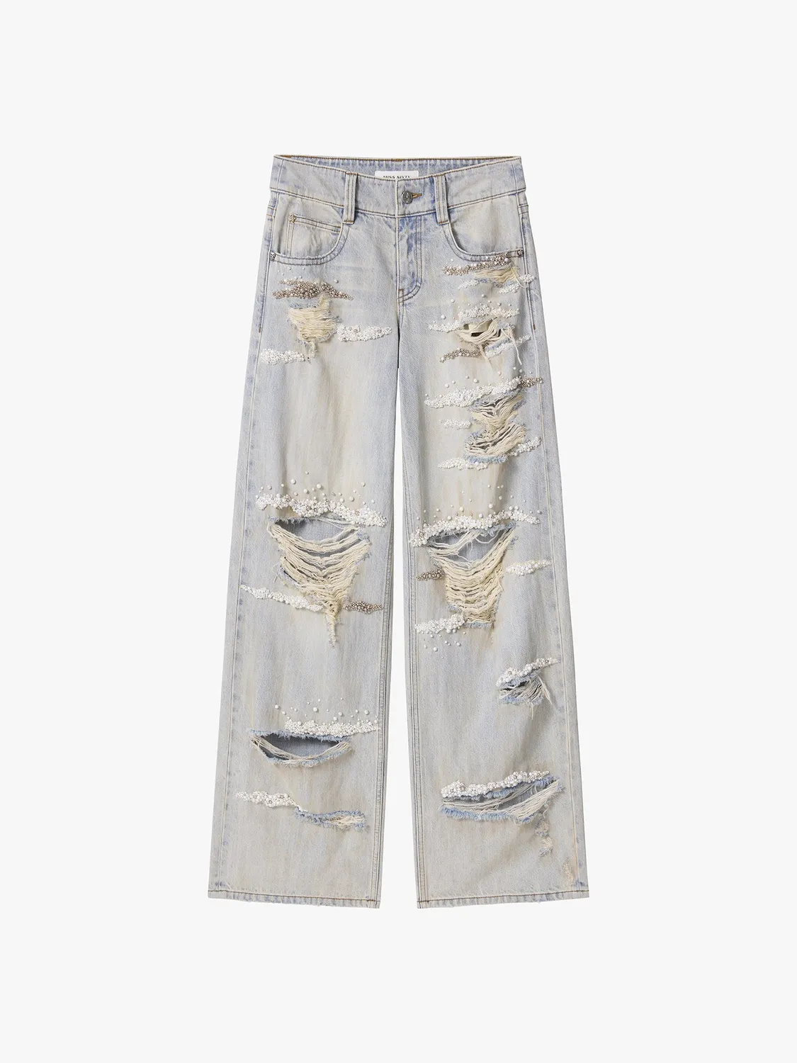 Miss Sixty Wide-Leg Jeans perler retro blå høj talje