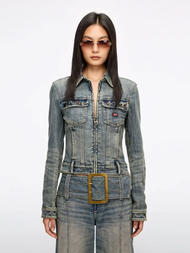 Miss Sixty denimjakke lysegrå blå med knapper