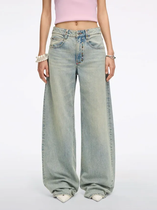 Miss Sixty barrel jeans blå rhinstene vinger