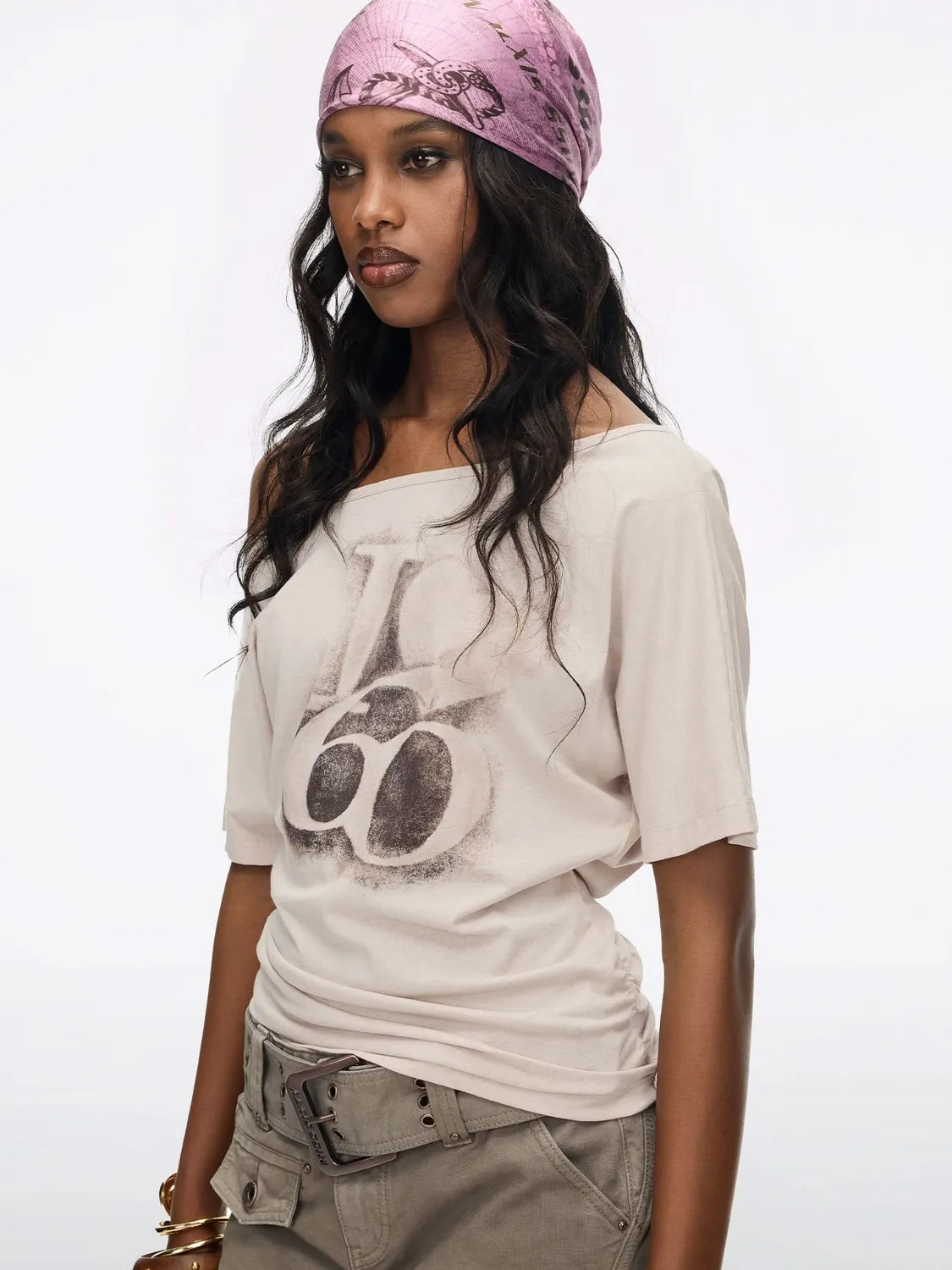Miss Sixty Off-Shoulder t-shirt retro light coffee off-shoulder