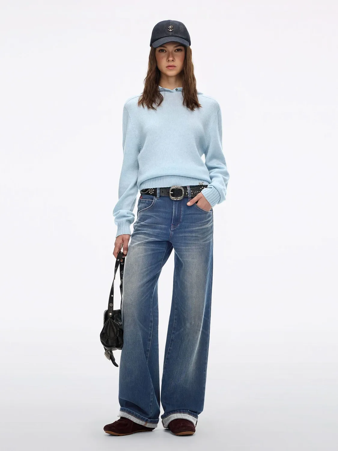 Miss Sixty Hooded Wool Knit Top striktrøje pastel blue uld