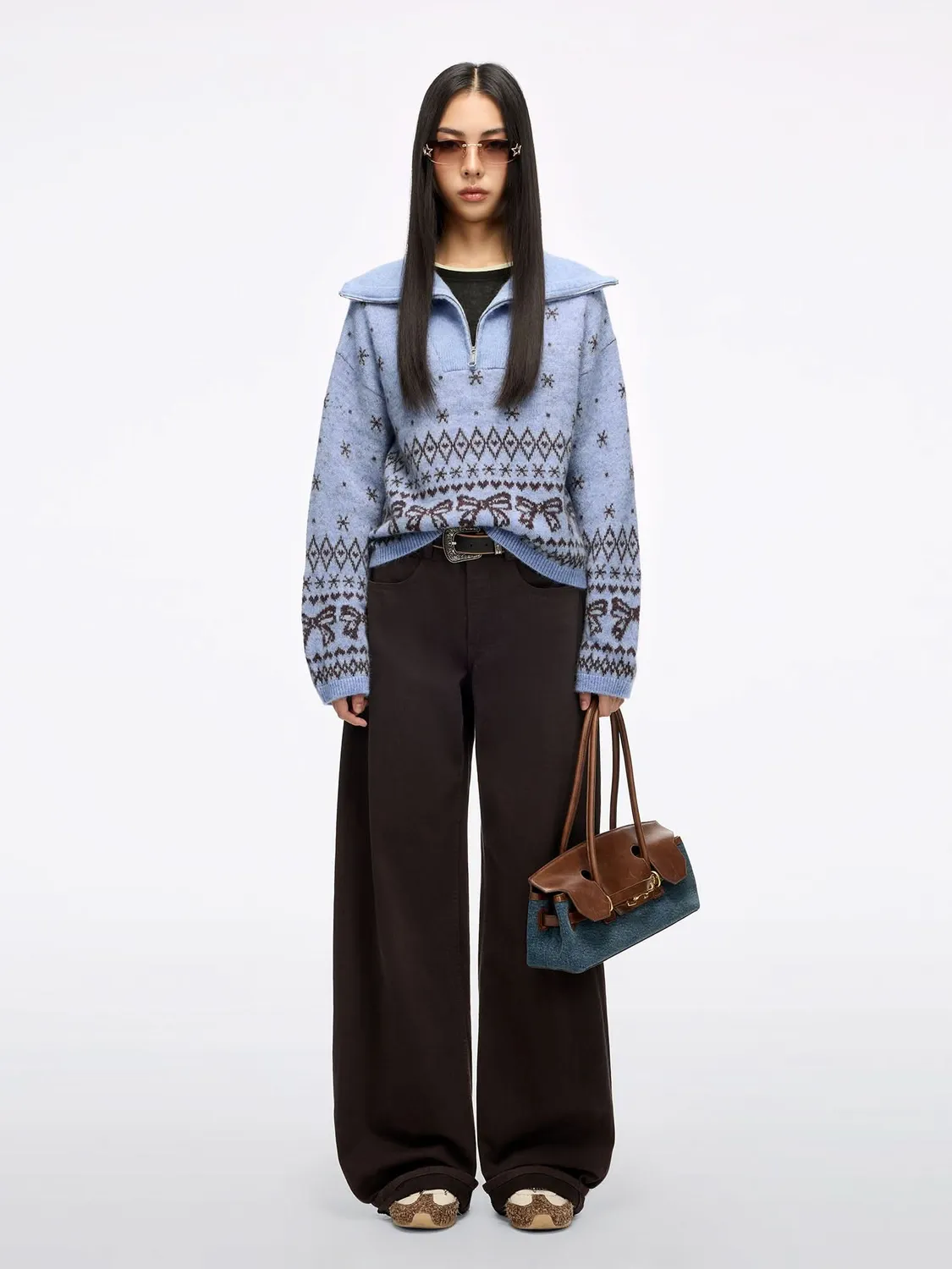 Miss Sixty alpakablend strik blå brun Fair Isle