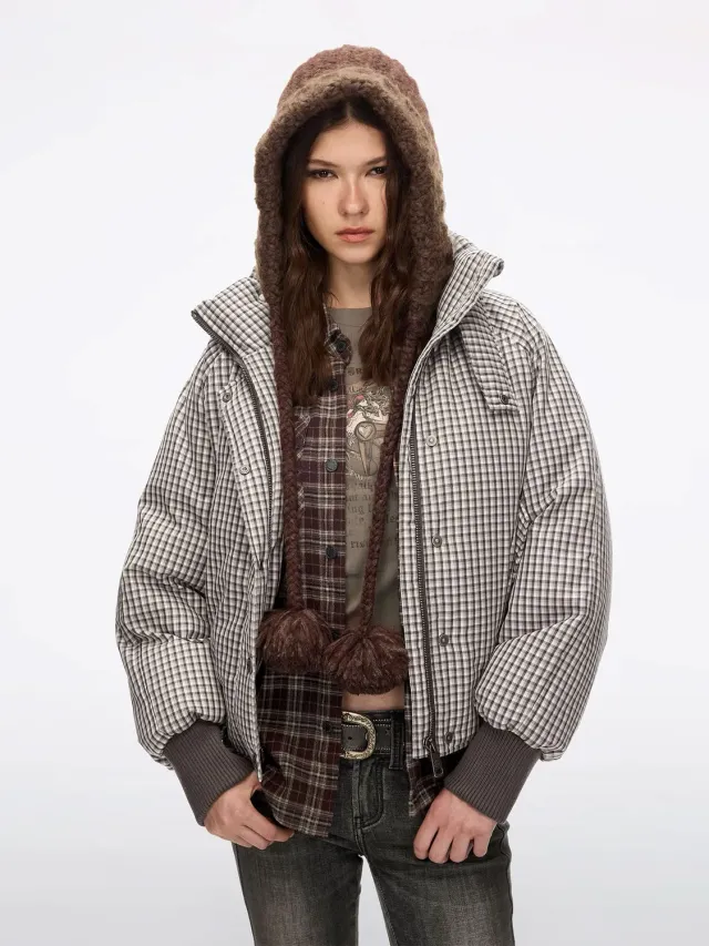 Miss Sixty Plaid dunjakke brunternet gåsedun