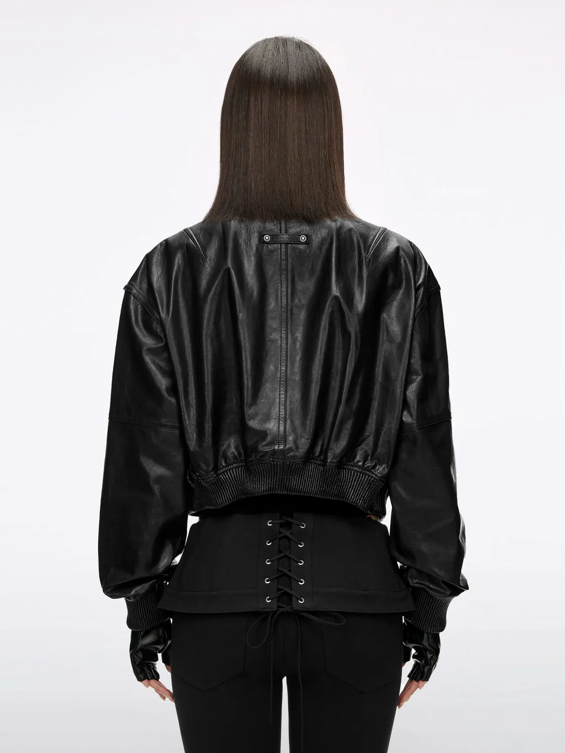 Miss Sixty læderjakke black cropped lammeskind